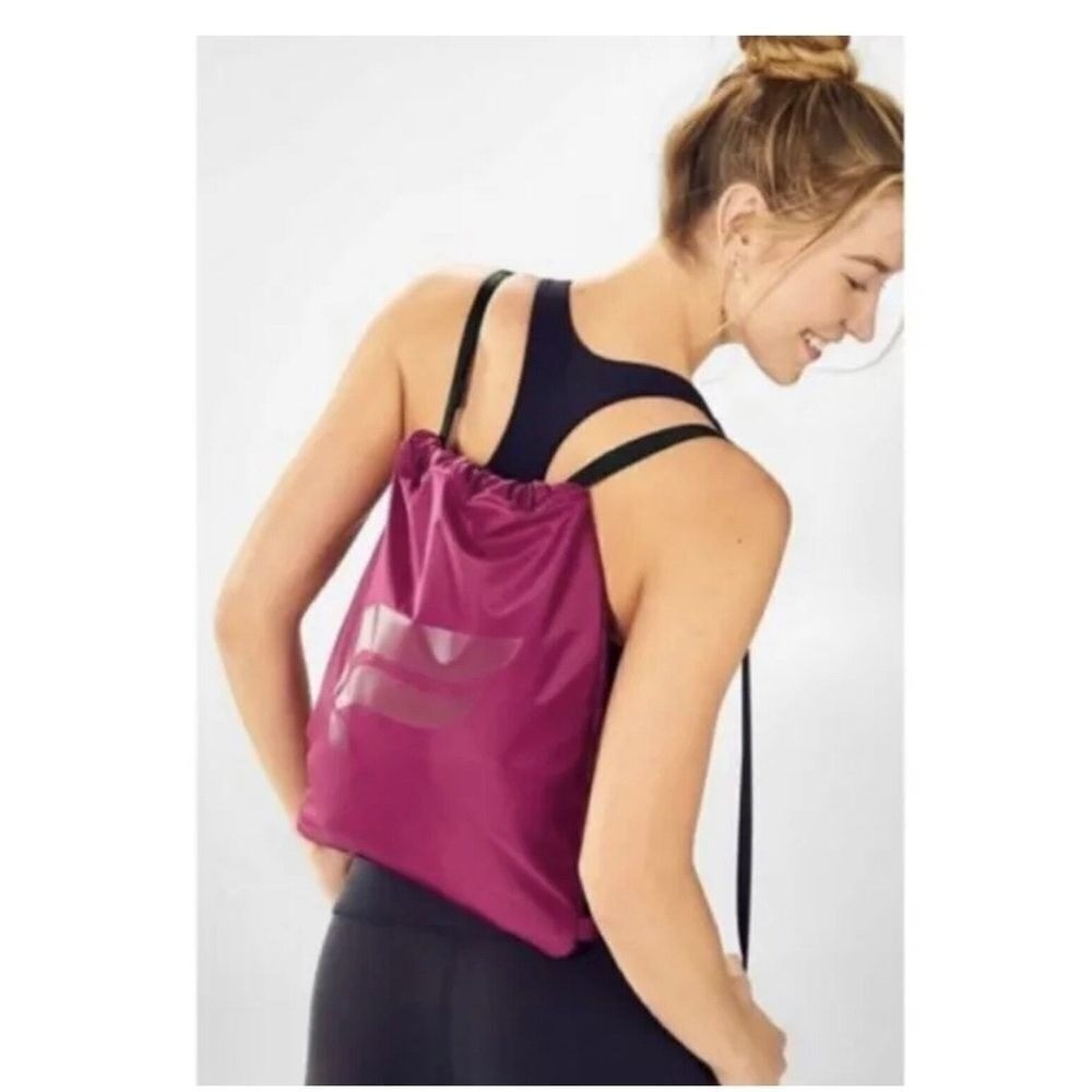 Fabletics Drawstring Backpack Magenta Pink Quilted Cinch Gym Bag Adjustable